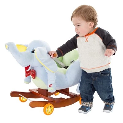 Toy Time Kids' 2-in-1 Plush Ride-On Rocking Elephant with Wheels- 27" x 13.5" x 20", Light Blue/Green 1 Toy Time Kids' 2-in-1 Plush Ride-On Rocking Elephant with Wheels- 27" x 13.5" x 20", Light Blue/Green