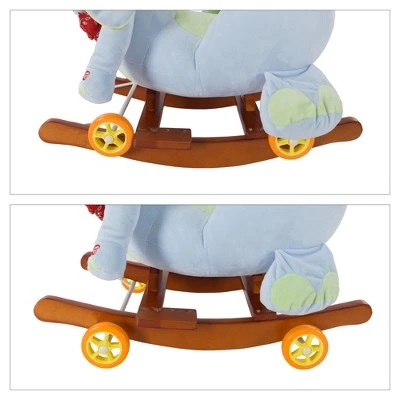 Toy Time Kids' 2-in-1 Plush Ride-On Rocking Elephant with Wheels- 27" x 13.5" x 20", Light Blue/Green 2 Toy Time Kids' 2-in-1 Plush Ride-On Rocking Elephant with Wheels- 27" x 13.5" x 20", Light Blue/Green - Image 2