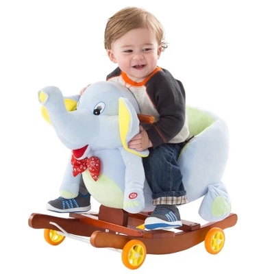 Toy Time Kids' 2-in-1 Plush Ride-On Rocking Elephant with Wheels- 27" x 13.5" x 20", Light Blue/Green 6 Toy Time Kids' 2-in-1 Plush Ride-On Rocking Elephant with Wheels- 27" x 13.5" x 20", Light Blue/Green - Image 6
