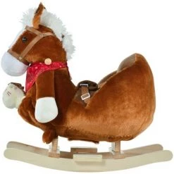 Qaba Kids Ride-On Rocking Horse Toy Rocker with Fun Song Music & Soft Plush Fabric for Children 18-36 Months, Brown -Riding Toys, Scooters & Hoverboards shop unnamed file 4985