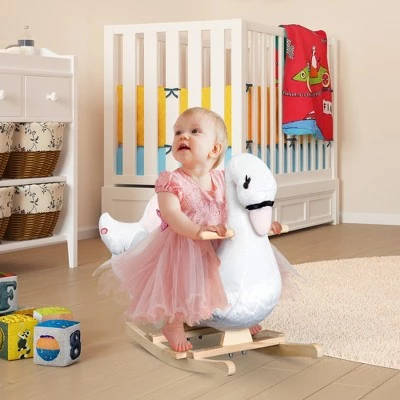 Qaba Plush Kids Ride On Rocking Horse Swan Style Toy White and Pink 1 Qaba Plush Kids Ride On Rocking Horse Swan Style Toy White and Pink