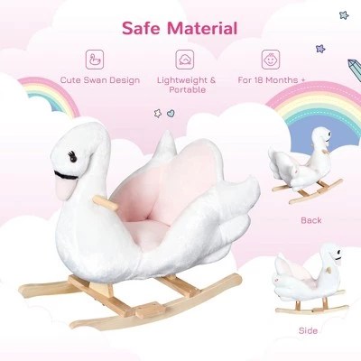 Qaba Plush Kids Ride On Rocking Horse Swan Style Toy White and Pink 3 Qaba Plush Kids Ride On Rocking Horse Swan Style Toy White and Pink - Image 3