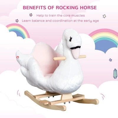 Qaba Plush Kids Ride On Rocking Horse Swan Style Toy White and Pink 5 Qaba Plush Kids Ride On Rocking Horse Swan Style Toy White and Pink - Image 5