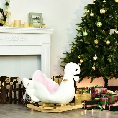 Qaba Plush Kids Ride On Rocking Horse Swan Style Toy White and Pink 6 Qaba Plush Kids Ride On Rocking Horse Swan Style Toy White and Pink - Image 6