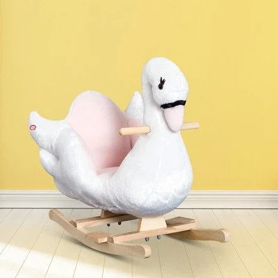 Qaba Plush Kids Ride On Rocking Horse Swan Style Toy White and Pink 7 Qaba Plush Kids Ride On Rocking Horse Swan Style Toy White and Pink - Image 7