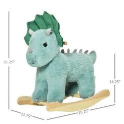 Qaba Kids Plush Ride-On Rocking Horse Triceratops-shaped Plush Toy Rocker with Realistic Sounds for Child 36-72 Months Dark Green -Riding Toys, Scooters & Hoverboards shop unnamed file 5032