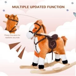 Qaba Kids Plush Toy Rocking Horse Ride on with Realistic Sounds - Brown -Riding Toys, Scooters & Hoverboards shop unnamed file 5038