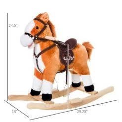 Qaba Kids Plush Toy Rocking Horse Ride on with Realistic Sounds - Brown -Riding Toys, Scooters & Hoverboards shop unnamed file 5039