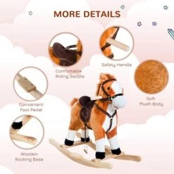 Qaba Kids Plush Toy Rocking Horse Ride on with Realistic Sounds - Brown -Riding Toys, Scooters & Hoverboards shop unnamed file 5040