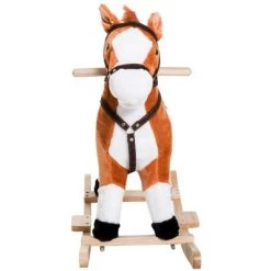 Qaba Kids Plush Toy Rocking Horse Ride on with Realistic Sounds - Brown -Riding Toys, Scooters & Hoverboards shop unnamed file 5041