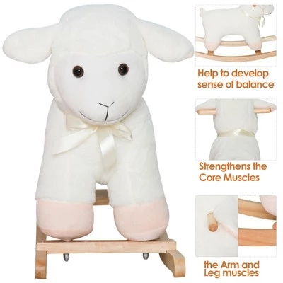 Qaba Lamb Rocking Horse Sheep Nursery Stuffed Animal Ride On Rocker for Kids Wooden Plush 3 Qaba Lamb Rocking Horse Sheep Nursery Stuffed Animal Ride On Rocker for Kids Wooden Plush - Image 3