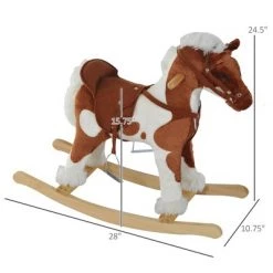 Qaba Kids Metal Plush Ride-On Rocking Horse Chair Toy With Nursery Rhyme Music - Light Brown / White -Riding Toys, Scooters & Hoverboards shop unnamed file 5053