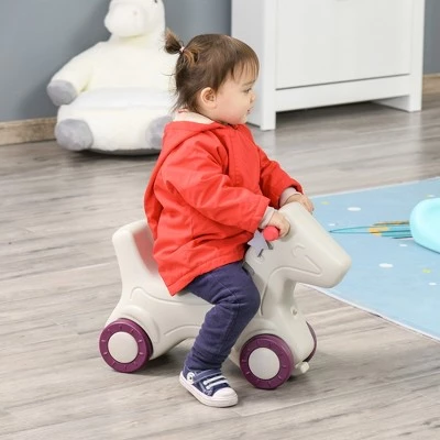 Qaba 2 in 1 Kids Ride on Rocking Horse and Sliding Car Plastic Walking Horse with Wheels and Datachable Base 1 Qaba 2 in 1 Kids Ride on Rocking Horse and Sliding Car Plastic Walking Horse with Wheels and Datachable Base