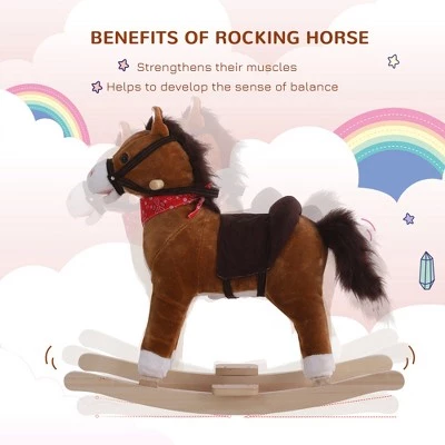 Qaba Kids Plush Toy Rocking Horse Ride on with Realistic Sounds with Red Scarf 2 Qaba Kids Plush Toy Rocking Horse Ride on with Realistic Sounds with Red Scarf - Image 2