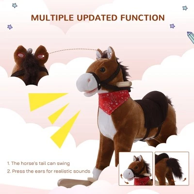 Qaba Kids Plush Toy Rocking Horse Ride on with Realistic Sounds with Red Scarf 3 Qaba Kids Plush Toy Rocking Horse Ride on with Realistic Sounds with Red Scarf - Image 3