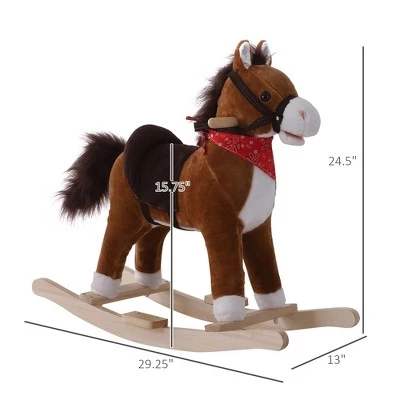 Qaba Kids Plush Toy Rocking Horse Ride on with Realistic Sounds with Red Scarf 4 Qaba Kids Plush Toy Rocking Horse Ride on with Realistic Sounds with Red Scarf - Image 4