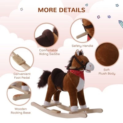 Qaba Kids Plush Toy Rocking Horse Ride on with Realistic Sounds with Red Scarf 5 Qaba Kids Plush Toy Rocking Horse Ride on with Realistic Sounds with Red Scarf - Image 5