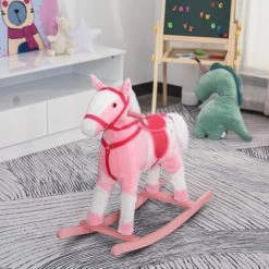 Qaba Kids Plush Interactive Rocking Horse Pony Toy with Realistic Sounds