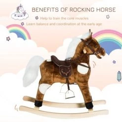 Qaba Kids Metal Plush Ride-On Rocking Horse Chair Toy With Nursery Rhyme Music - Dark Brown -Riding Toys, Scooters & Hoverboards shop unnamed file 5115