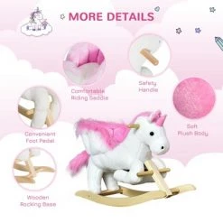 Qaba Kids Rocking Horse Wooden Plush Ride-On Unicorn Chair Toy with Lullby Song for 1-3 Years children -Riding Toys, Scooters & Hoverboards shop unnamed file 5124