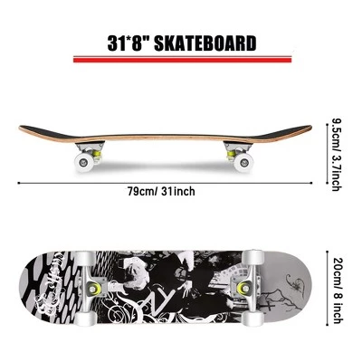 Hikole Complete Pro 7 Layer Canadian Maple Wood 31 Inch Double Kick Skateboard with 85A PU Wheels, Aluminum Trucks, and ABEC 7 Bearings, Black Pose 1 Hikole Complete Pro 7 Layer Canadian Maple Wood 31 Inch Double Kick Skateboard with 85A PU Wheels, Aluminum Trucks, and ABEC 7 Bearings, Black Pose
