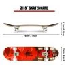 Hikole Complete Pro 7 Layer Canadian Maple Wood 31 Inch Double Kick Skateboard with 85A PU Wheels, Aluminum Trucks, and ABEC 7 Bearings, Red Pose