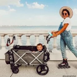 Keenz 7S Push Pull 2-Child Baby Collapsible Folding Wheeled Stroller Wagon with Protective Canopy Cover, Cupholder, and Cooler for Toddlers