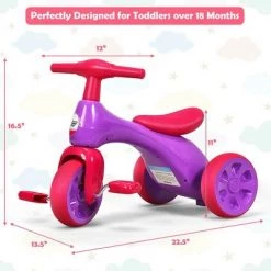 Costway 2 in 1 Toddler Tricycle Balance Bike Scooter Kids Riding Toys w/ Sound & Storage