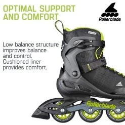 Rollerblade 079670001A1-7 Men's Adult Fitness Zetrablade Elite Performance Adjustable Secure Fit Inline Skates, Size 7, Black and Lime Green